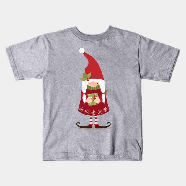 Mrs Gnome With Gift Kids T-Shirt by JunkyDotCom